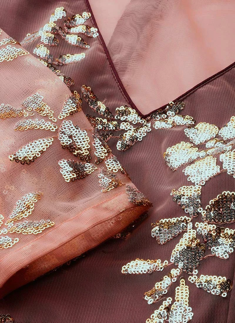 Mauve Embroidered Floor Length Gown Party Wear 5 Mauve Embroidered Floor Length Gown Party Wear - Image 5