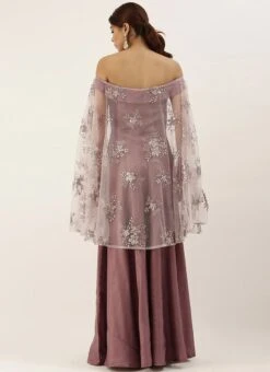 Mauve Embroidered Net Cape Style Gown Party Wear 11 Mauve Embroidered Net Cape Style Gown Party Wear -Indo Clothing Shop Mauve Embroidered Net Cape Style Gown IWBS02007370 b