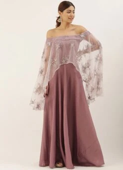 Mauve Embroidered Net Cape Style Gown Party Wear 10 Mauve Embroidered Net Cape Style Gown Party Wear -Indo Clothing Shop Mauve Embroidered Net Cape Style Gown IWBS02007370 u