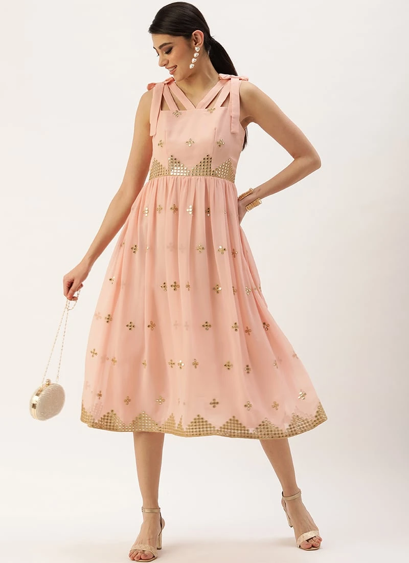 Mauve Embroidered Strap Neck Dress After Six Wear 3 Mauve Embroidered Strap Neck Dress After Six Wear - Image 3