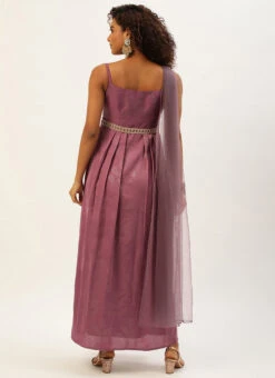Mauve Foil Printed Satin Draped Gown Party Wear 11 Mauve Foil Printed Satin Draped Gown Party Wear -Indo Clothing Shop Mauve Foil Printed Satin Draped Gown IWBS02209695 b