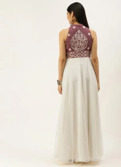Mauve N White Embroidered Gown Festive Wear -Indo Clothing Shop Mauve N White Embroidered Gown IWBS02207337 b