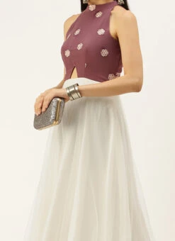 Mauve N White Embroidered Gown Festive Wear