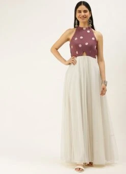Mauve N White Embroidered Gown Festive Wear -Indo Clothing Shop Mauve N White Embroidered Gown IWBS02207337 u