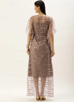 Mauve Net Embroidered Kaftan Style Gown Party Wear -Indo Clothing Shop Mauve Net Embroidered Kaftan Style Gown IWBS02205988 b
