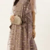 Mauve Net Embroidered Kaftan Style Gown Party Wear