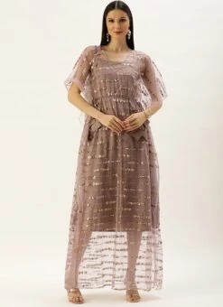 Mauve Net Embroidered Kaftan Style Gown Party Wear -Indo Clothing Shop Mauve Net Embroidered Kaftan Style Gown IWBS02205988 u