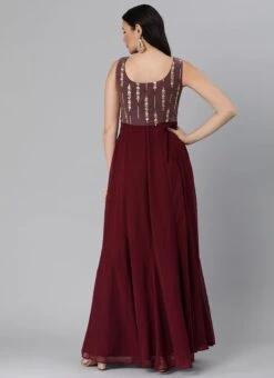 Mauve Net Sequins N Burgundy Godet Dress Festive Wear -Indo Clothing Shop Mauve Net Sequins N Burgundy Godet Dress DRBS02205032 b 1
