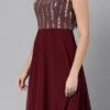 Mauve Net Sequins N Burgundy Godet Dress Festive Wear
