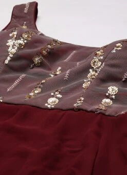 Mauve Net Sequins N Burgundy Godet Dress Festive Wear -Indo Clothing Shop Mauve Net Sequins N Burgundy Godet Dress DRBS02205032 rrc1 1