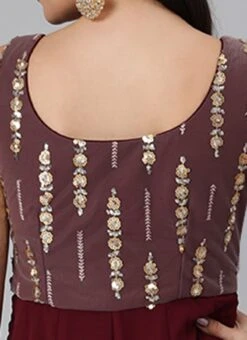 Mauve Net Sequins N Burgundy Godet Dress Festive Wear -Indo Clothing Shop Mauve Net Sequins N Burgundy Godet Dress DRBS02205032 rrc2 1