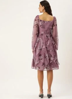 Mauve Organza Digital Printed Dress After Six Wear -Indo Clothing Shop Mauve Organza Digital Printed Dress DRBS02210906 b