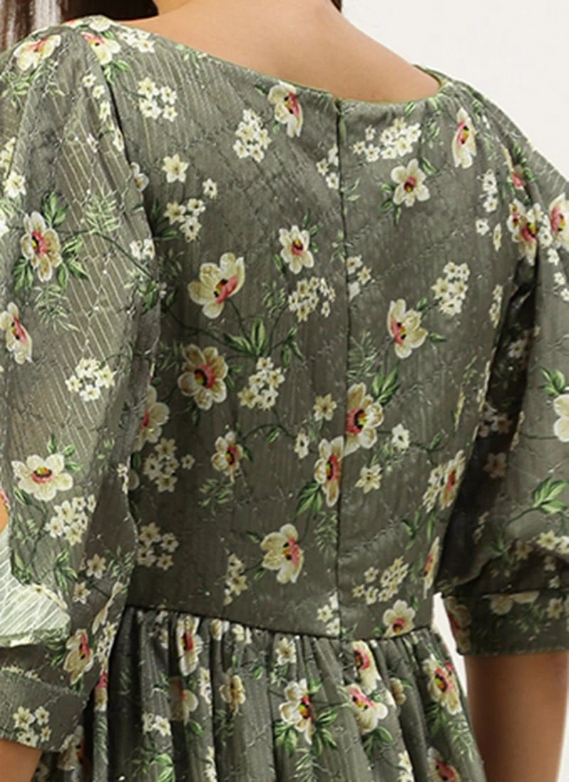 Mehndi Green Georgette Printed Dress After Six Wear 6 Mehndi Green Georgette Printed Dress After Six Wear - Image 6