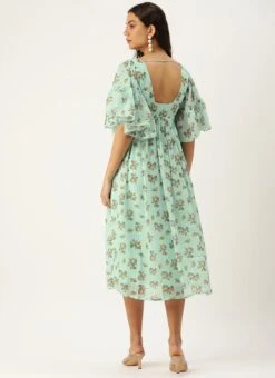 Mint Green Georgette Digital Printed Dress After Six Wear Party Wear -Indo Clothing Shop Mint Green Georgette Digital Printed Dress DRBS02210920 b