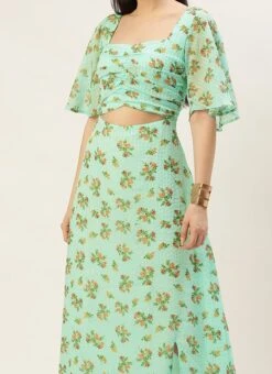Mint Green Georgette Digital Printed Dress After Six Wear