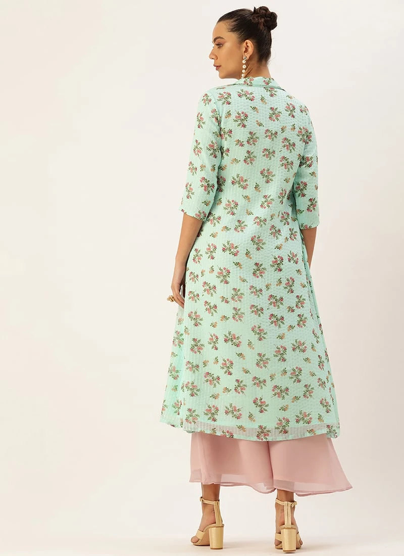 Mint Green Georgette Digital Printed Jumpsuit Festive Wear After Six Wear 4 Mint Green Georgette Digital Printed Jumpsuit Festive Wear After Six Wear - Image 4