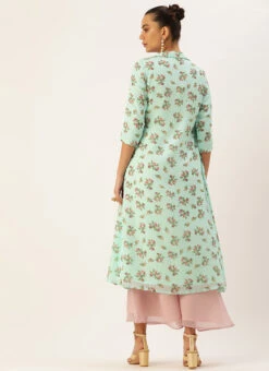 Mint Green Georgette Digital Printed Jumpsuit After Six Wear -Indo Clothing Shop Mint Green Georgette Digital Printed Jumpsuit DRBS02211058 b