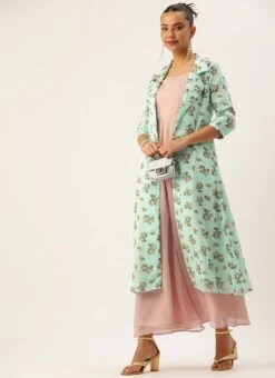 Mint Green Georgette Digital Printed Jumpsuit After Six Wear -Indo Clothing Shop Mint Green Georgette Digital Printed Jumpsuit DRBS02211058 u