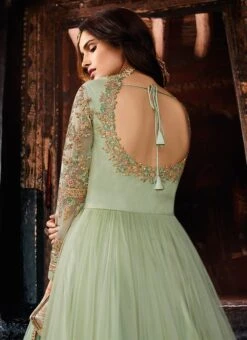 Mint Green Net Embroidered Gown Party Wear -Indo Clothing Shop Mint Green Net Embroidered Gown BGWSCC5401 b