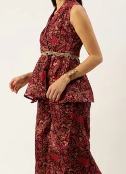 Bottom From MultiColored Art Silk Printed Co Ords Set After Six Wear