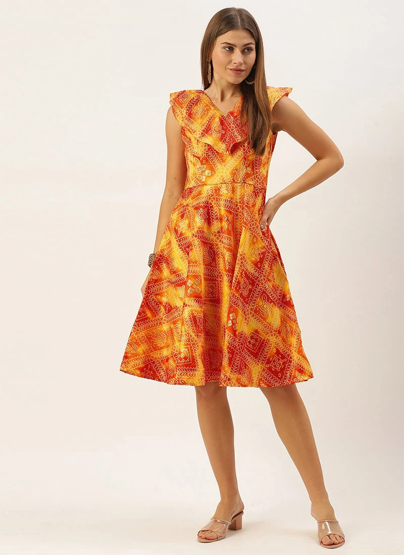 MultiColored Printed Cotton Knee Length Dress After Six Wear 3 MultiColored Printed Cotton Knee Length Dress After Six Wear - Image 3