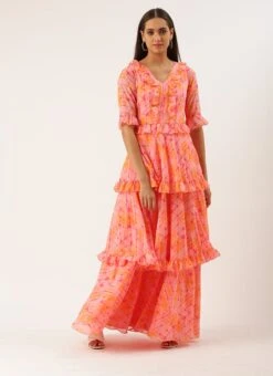 Multicolored Digital Print Georgette Gown Festive Wear -Indo Clothing Shop Multicolored Digital Print Georgette Gown DRBS02206241 u