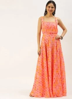 Multicolored Digital Print Georgette Gown After Six Wear -Indo Clothing Shop Multicolored Digital Print Georgette Gown DRBS02208433 u