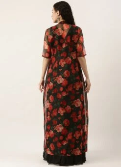 Multicolored Digital Print Organza Jacket N Black Dress Festive Wear -Indo Clothing Shop Multicolored Digital Print Organza Jacket N Black Dress DRBS02111124 b