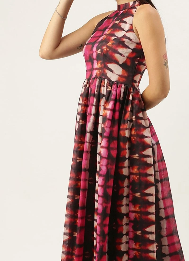 Multicolored Digital Printed Gathered Dress After Six Wear 1 Multicolored Digital Printed Gathered Dress After Six Wear