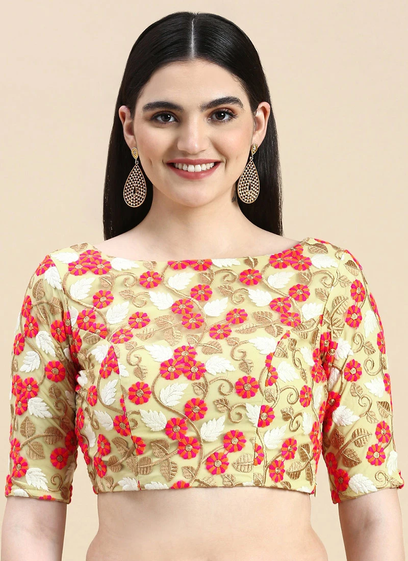 Multicolored Embroidered Net Blouse Festive Wear 3 Multicolored Embroidered Net Blouse Festive Wear - Image 3