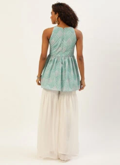 Top From Multicolored Georgette Embroidered Gharara Suit After Six Wear -Indo Clothing Shop Multicolored Georgette Embroidered Gharara Suit IWBS02209754 b