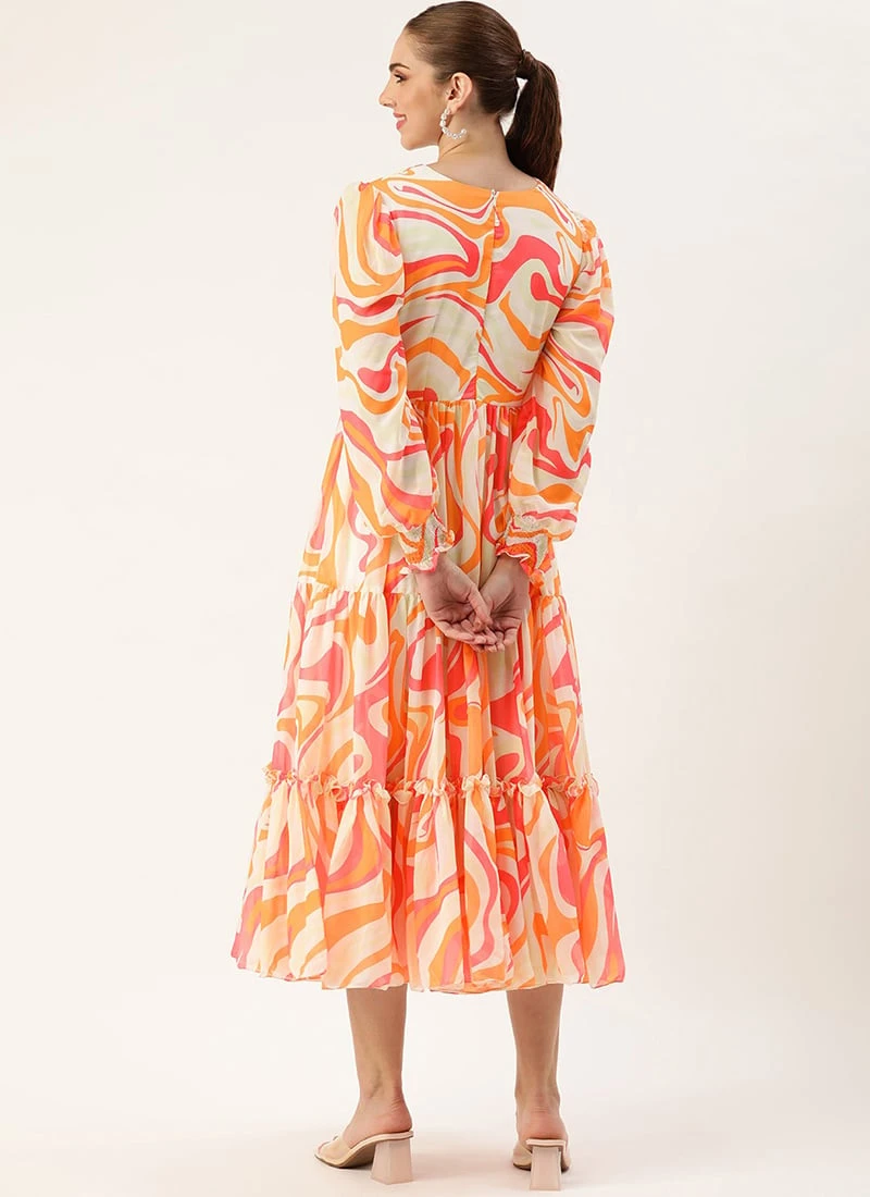 Multicolored Georgette Pinted Tiered Gathers Dress After Six Wear 4 Multicolored Georgette Pinted Tiered Gathers Dress After Six Wear - Image 4