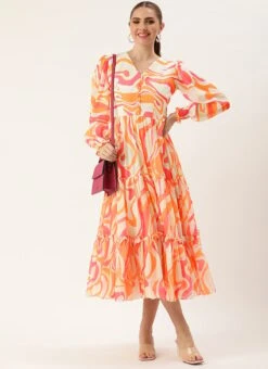 Multicolored Georgette Pinted Tiered Gathers Dress After Six Wear 10 Multicolored Georgette Pinted Tiered Gathers Dress After Six Wear -Indo Clothing Shop Multicolored Georgette Pinted Tiered Gathers Dress DRBS02307654 u