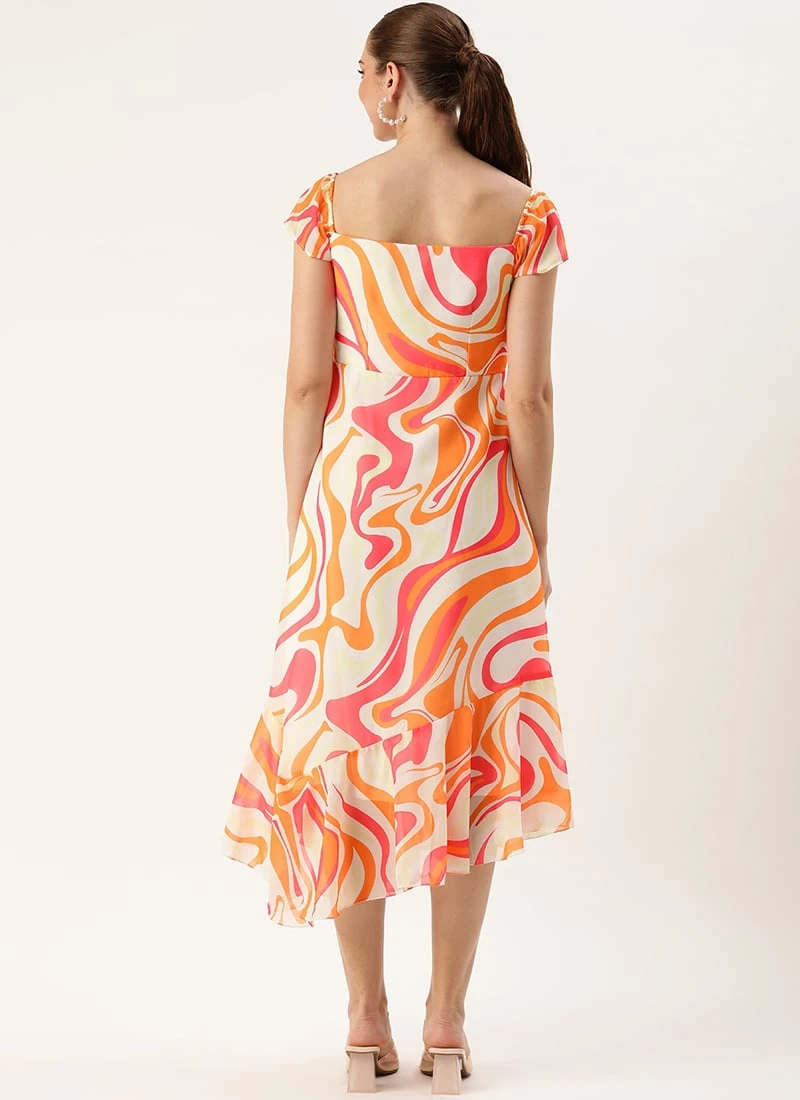 Multicolored Georgette Print Dress Festive Wear 4 Multicolored Georgette Print Dress Festive Wear - Image 4