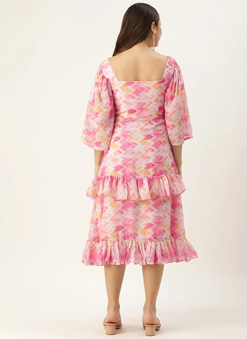 Multicolored Georgette Printed Dress Party Wear 4 Multicolored Georgette Printed Dress Party Wear - Image 4