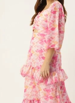 Multicolored Georgette Printed Dress Party Wear