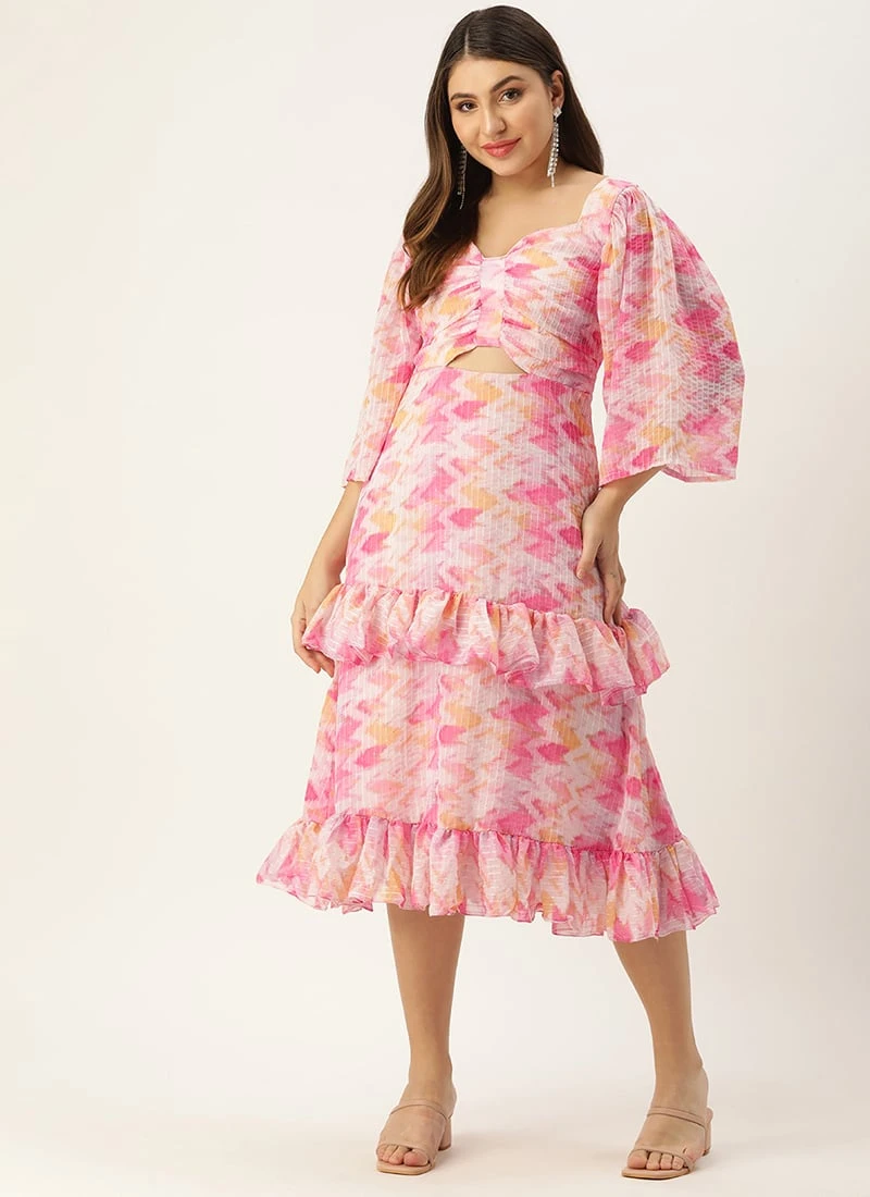 Multicolored Georgette Printed Dress Party Wear 3 Multicolored Georgette Printed Dress Party Wear - Image 3