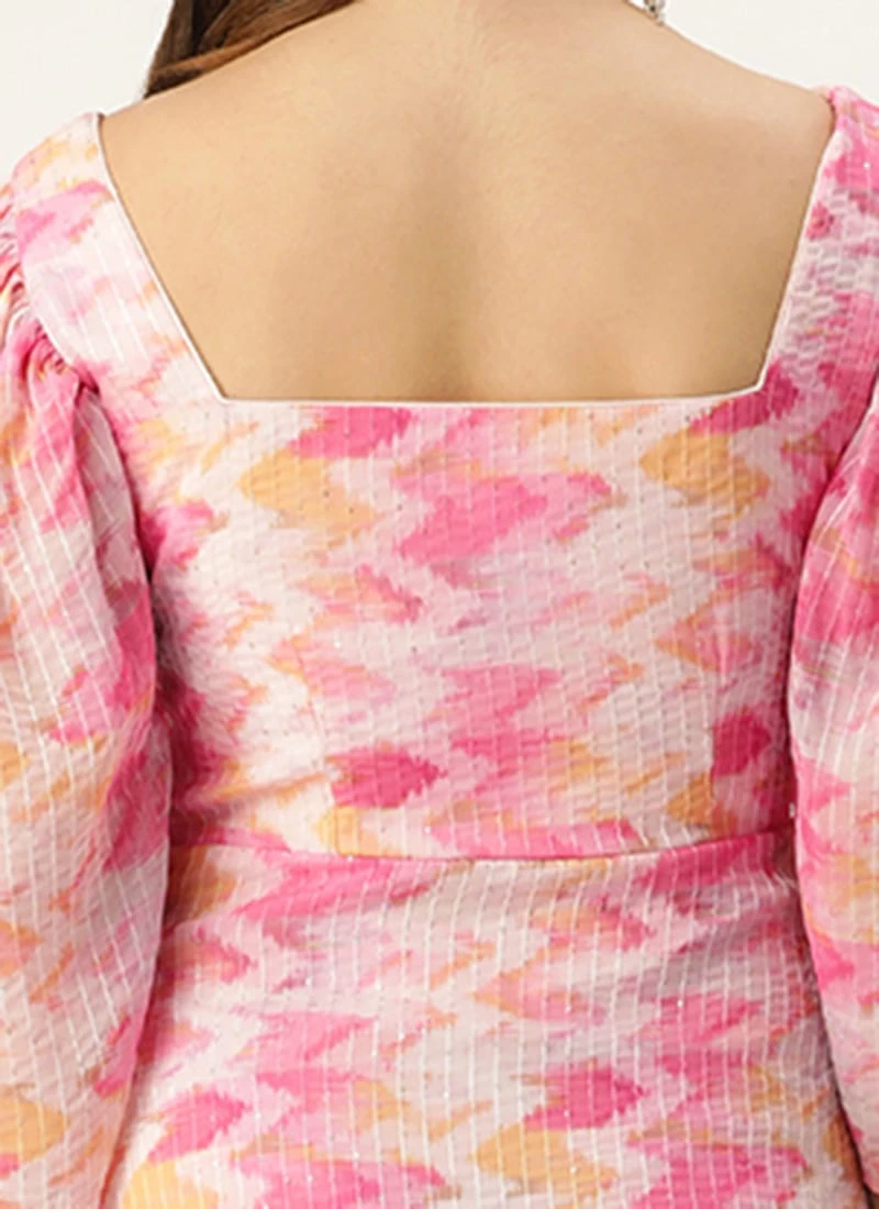 Multicolored Georgette Printed Dress Party Wear 6 Multicolored Georgette Printed Dress Party Wear - Image 6