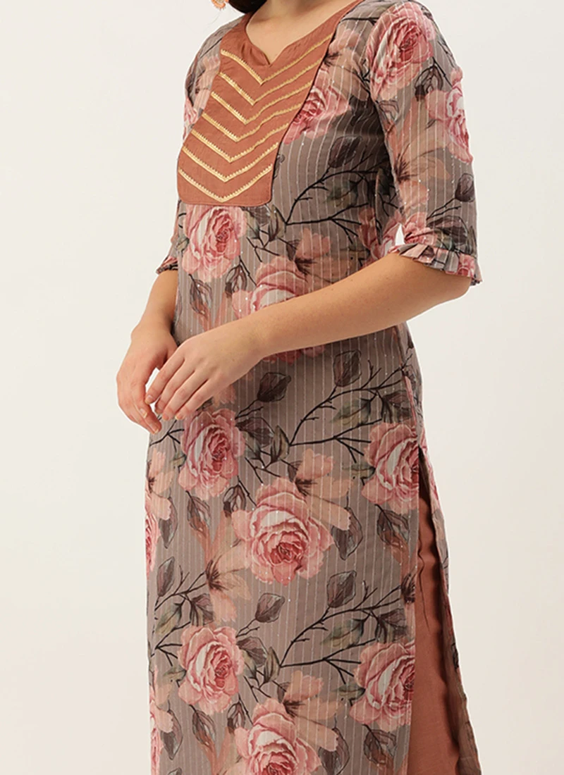 Multicolored Georgette Printed Embroidered Kurti Set Festive Wear After Six Wear 1 Multicolored Georgette Printed Embroidered Kurti Set Festive Wear After Six Wear