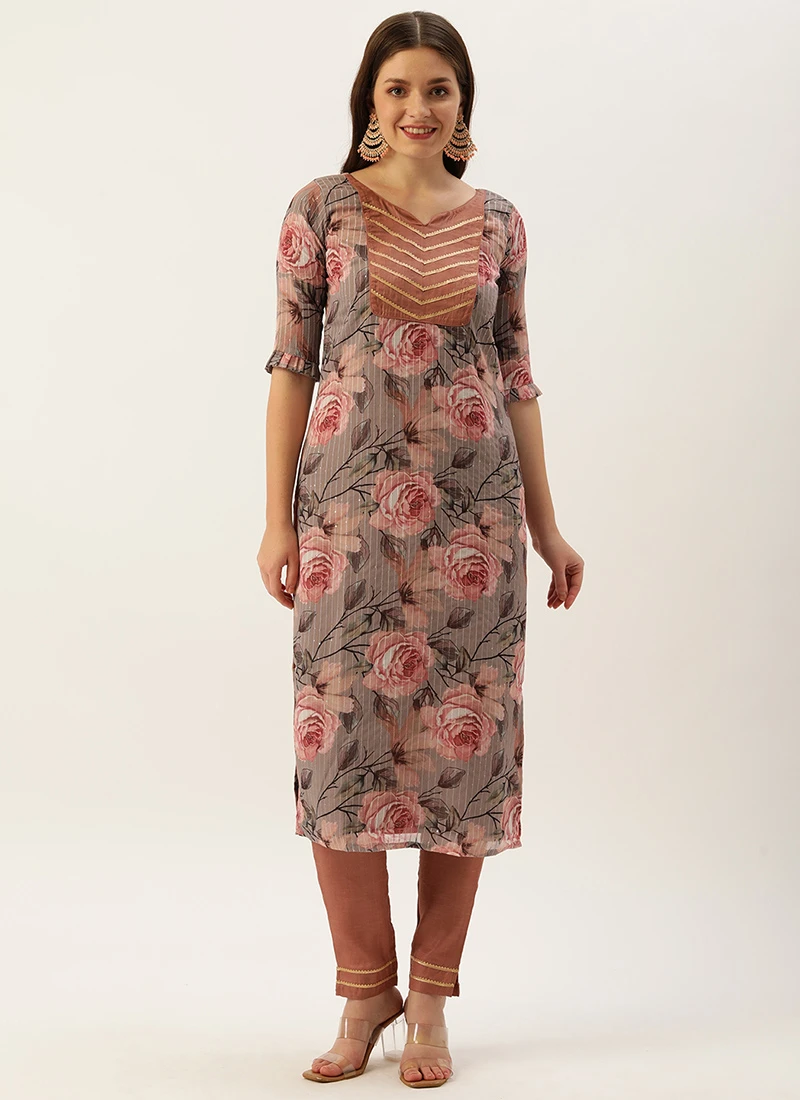 Multicolored Georgette Printed Embroidered Kurti Set Festive Wear After Six Wear 3 Multicolored Georgette Printed Embroidered Kurti Set Festive Wear After Six Wear - Image 3