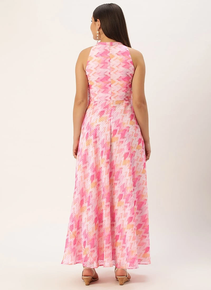 Multicolored Georgette Printed Halter Neck Dress After Six Wear 4 Multicolored Georgette Printed Halter Neck Dress After Six Wear - Image 4