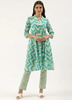 Multicolored N Green Printed Kurta Set Festive Wear -Indo Clothing Shop Multicolored N Green Printed Kurta Set KSBS02205970 u