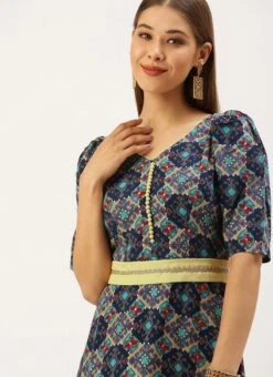 Multicolored Printed A Line Maxi Dress Festive Wear -Indo Clothing Shop Multicolored Printed A Line Maxi Dress DRBS02203576 rrc1