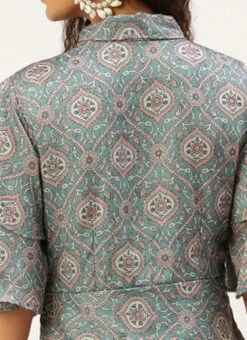 Multicolored Printed Modal Satin Pleated Dress After Six Wear -Indo Clothing Shop Multicolored Printed Modal Satin Pleated Dress DRBS02212632 rrc2