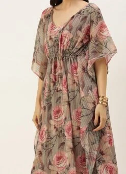 Multicolored Printed N Embroidered V Neckline Kaftan Festive Wear After Six Wear