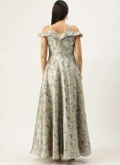 Multicolored Printed Off Shoulder Style Dress Festive Wear -Indo Clothing Shop Multicolored Printed Off Shoulder Style Dress DRBS02109751 b