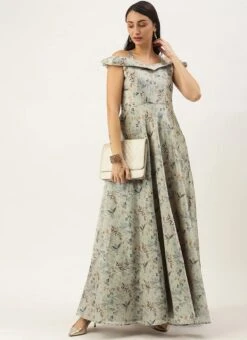 Multicolored Printed Off Shoulder Style Dress Festive Wear -Indo Clothing Shop Multicolored Printed Off Shoulder Style Dress DRBS02109751 u