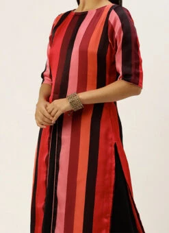 Multicolored Satin N Black Kurta Skirt Set After Six Wear