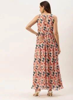 Multicoloured Georgette Pleated Dress After Six Wear Party Wear -Indo Clothing Shop Multicoloured Georgette Pleated Dress DRBS02211036 b