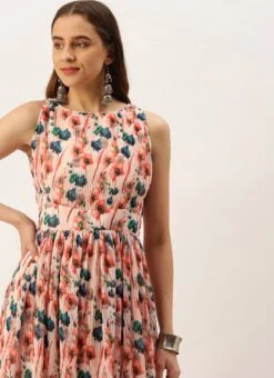 Multicoloured Georgette Pleated Dress After Six Wear Party Wear -Indo Clothing Shop Multicoloured Georgette Pleated Dress DRBS02211036 rrc4